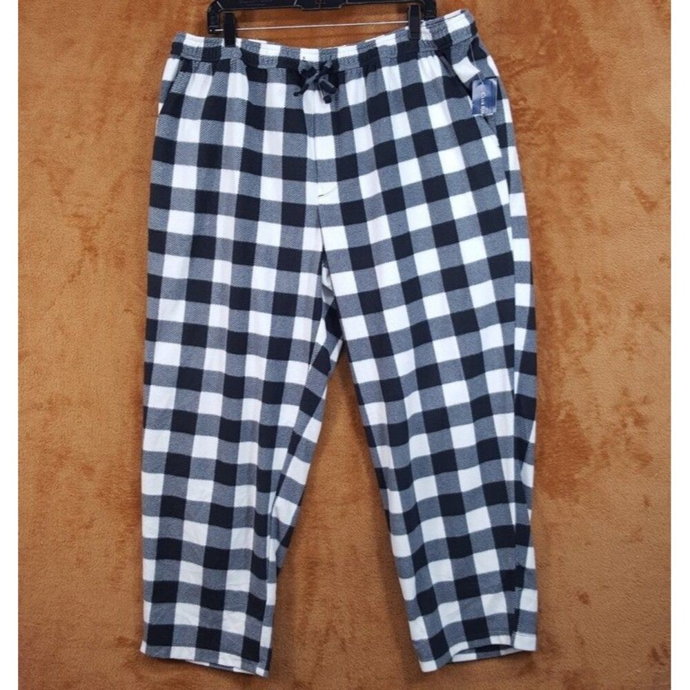 CLUB ROOM Pajama Pants Mens XXL White Black Check Buffalo Plaid Fleece Cozy PJ